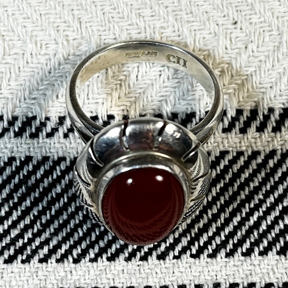 Vintage Sterling Carnelian Amber Stone Ring - Picture 7 of 12